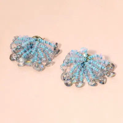 Fashnzfab Faceted Seed Beaded Cluster Earrings In Blue