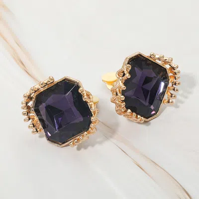 Fashnzfab Faceted Square Glass Stone Frame Evening Statement Clip On Earrings In Blue