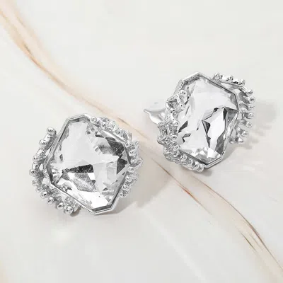 Fashnzfab Faceted Square Glass Stone Frame Evening Statement Clip On Earrings In Multi