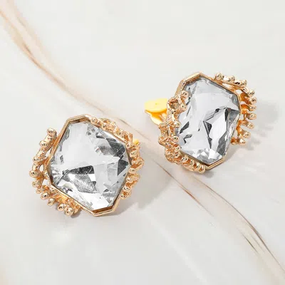 Fashnzfab Faceted Square Glass Stone Frame Evening Statement Clip On Earrings In Transparent