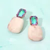 Fashnzfab Faceted Stone Bold Marbled Resin Drop Earrings In Pink