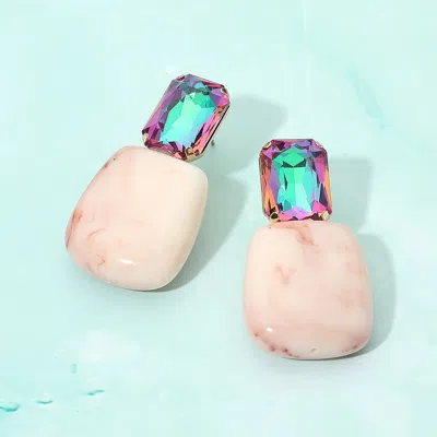 Fashnzfab Faceted Stone Bold Marbled Resin Drop Earrings In Pink