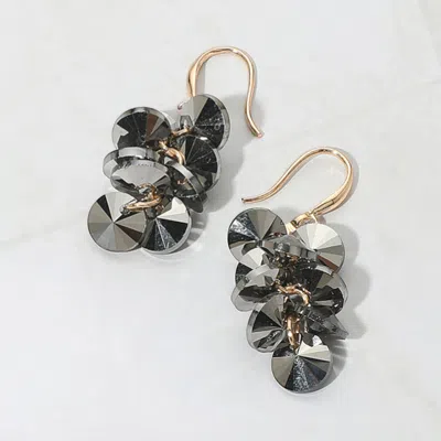 Fashnzfab Faceted Stone Cluster Dangle Earrings - Hematite In Gray