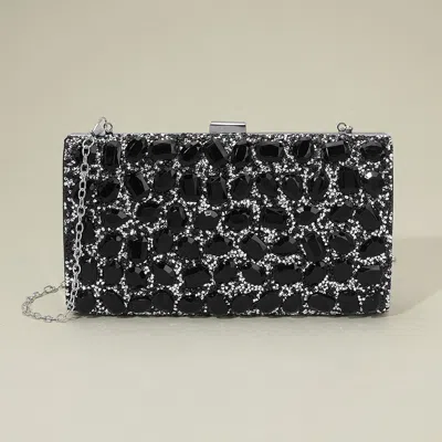 Fashnzfab Faceted Stone Embellished Evening Clutch Bag In Black