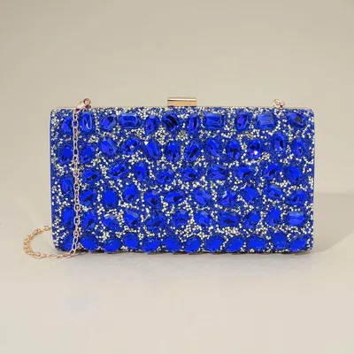 Fashnzfab Faceted Stone Embellished Evening Clutch Bag In Blue