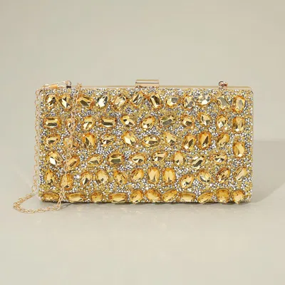 Fashnzfab Faceted Stone Embellished Evening Clutch Bag In Gold