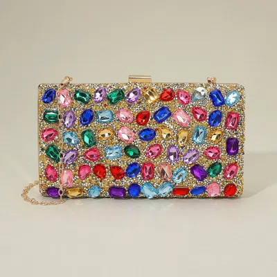 Fashnzfab Faceted Stone Embellished Evening Clutch Bag In Multi