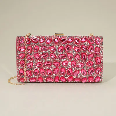Fashnzfab Faceted Stone Embellished Evening Clutch Bag In Pink