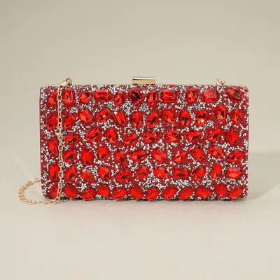 Fashnzfab Faceted Stone Embellished Evening Clutch Bag In Red