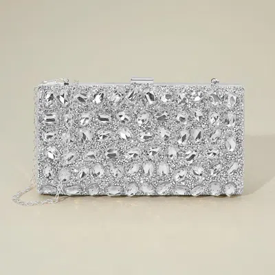 Fashnzfab Faceted Stone Embellished Evening Clutch Bag In Silver