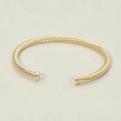 Fashnzfab Faceted Stone Tip Twisted Cable Cuff Bracelet In Gold