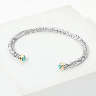 Fashnzfab Faceted Stone Tip Twisted Cable Cuff Bracelet In Silver