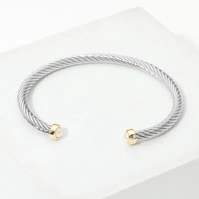Fashnzfab Faceted Stone Tip Twisted Cable Cuff Bracelet In White