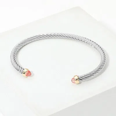 Fashnzfab Faceted Stone Tip Twisted Cable Cuff Bracelet In Gray