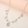 Fashnzfab Faceted Teardrop Ball Station Necklace In Gold