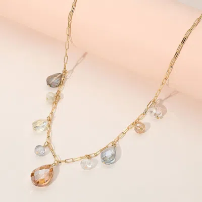 Fashnzfab Faceted Teardrop Ball Station Necklace In Multi