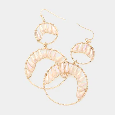 Fashnzfab Faceted Teardrop Bead Wrapped Double Open Metal Circle Link Dangle Earrings In Multi