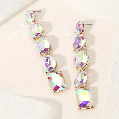 Fashnzfab Faceted Teardrop Oval Rectangle Stone Cluster Link Dropdown Evening Earrings - Ab, Gold In Multi