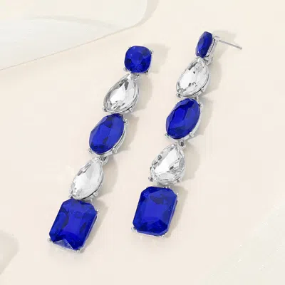 Fashnzfab Faceted Teardrop Oval Rectangle Stone Cluster Link Dropdown Evening Earrings In Blue