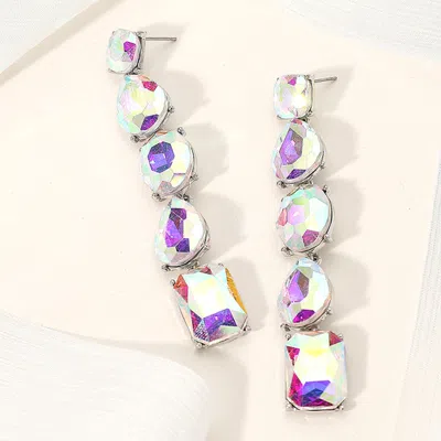 Fashnzfab Faceted Teardrop Oval Rectangle Stone Cluster Link Dropdown Evening Earrings In Pink