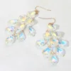 Fashnzfab Faceted Teardrop Stone Chandelier Dangle Evening Earrings - Clear, Gold In White