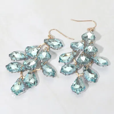 Fashnzfab Faceted Teardrop Stone Chandelier Dangle Evening Earrings - Light Blue