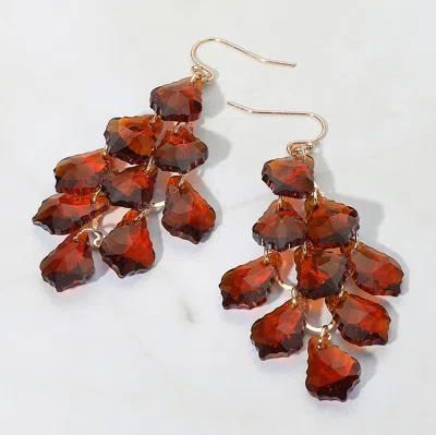 Fashnzfab Faceted Teardrop Stone Chandelier Dangle Evening Earrings In Brown