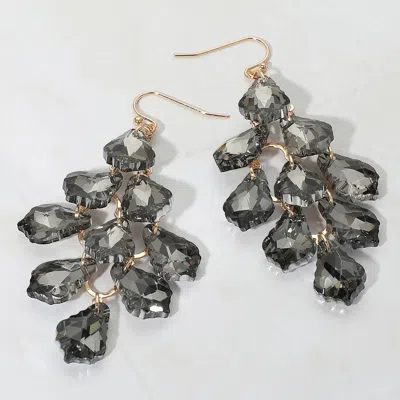 Fashnzfab Faceted Teardrop Stone Chandelier Dangle Evening Earrings In Gray