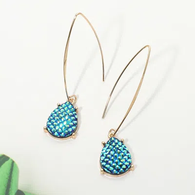 Fashnzfab Faceted Teardrop Stone Cluster Long Drop Earrings In Blue