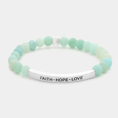 Fashnzfab Faith - Hope - Love Message Natural Stone Stretch Bracelet Mint In Green
