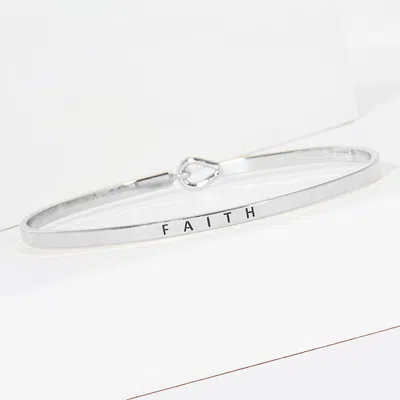 Fashnzfab Faith Engraved Thin Brass Metal Bangle Bracelet Rhodium In Multi
