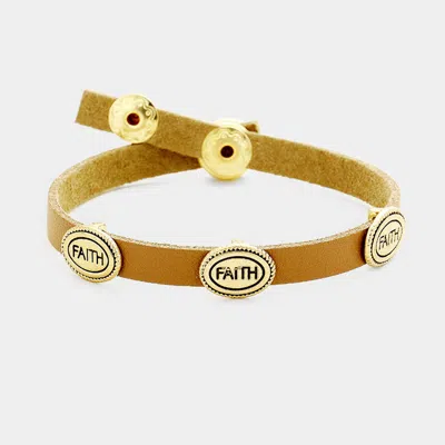 Fashnzfab Hope Faux Leather Snap Button Bracelet Brown, Worn Gold In Multi