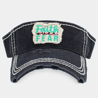 Fashnzfab Faith Fear Vintage Visor Hat In Black
