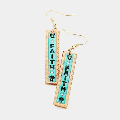 Fashnzfab Faith Genuine Leather Bar Dangle Earrings - Turquoise In Blue