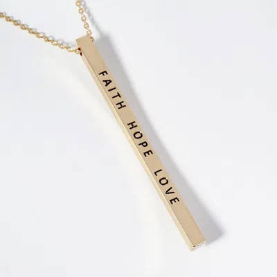 Fashnzfab Faith Hope Love Brass Metal Bar Pendant Necklace In Gold
