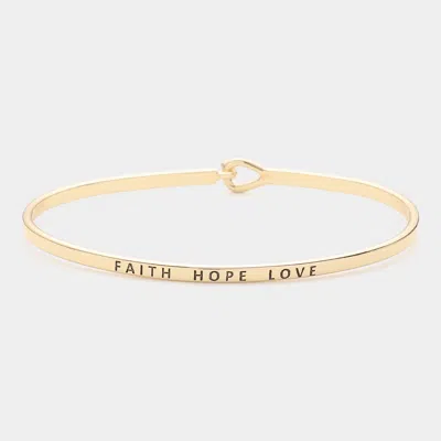 Fashnzfab Faith Hope Love Message Thin Brass Metal Hook Bracelet Gold