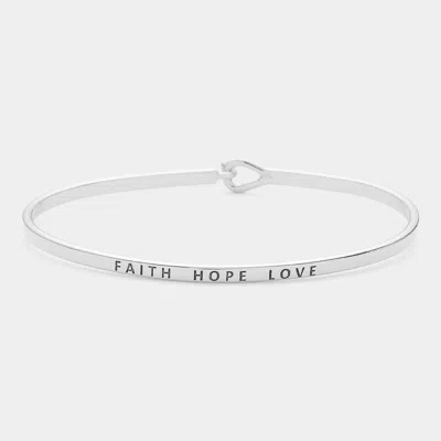 Fashnzfab Faith Hope Love Message Thin Brass Metal Hook Bracelet Rhodium In White