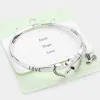 Fashnzfab Faith Hope Love Metal Double Open Heart Accented Bird Charm Message Bangle Bracelet Antique Silver In Multi