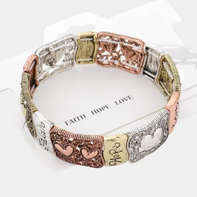 Fashnzfab Faith Hope Love Stretch Bracelet Ab, Copper Burnished, Gold Burnished, Silver Burnished In Multi