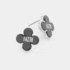 Fashnzfab Faith Leather Quatrefoil Clover Stud Earring In Black