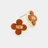 Fashnzfab Faith Leather Quatrefoil Clover Stud Earring In Brown