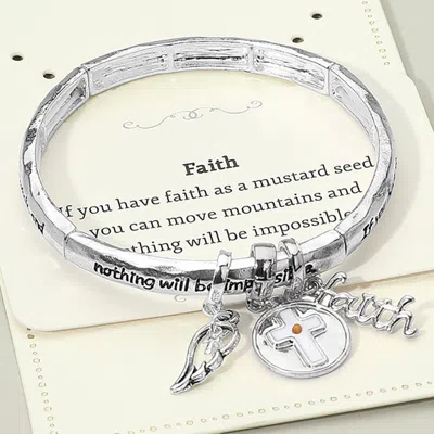 Fashnzfab Faith Message Cross Medal Angel Wing Charm Stretch Bracelet In Multi