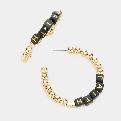 Fashnzfab Faith Metal Ball Half Hoop Message Earrings In Gold