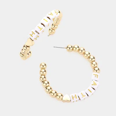 Fashnzfab Faith Metal Ball Half Hoop Message Earrings In Gold