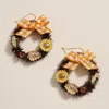 Fashnzfab Fall Sunflower Acorn Corn Wreath Earrings In Gold