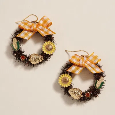 Fashnzfab Fall Sunflower Acorn Corn Wreath Earrings In Gold