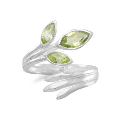 Fashnzfab Fan Design Marquise Peridot Wrap Ring In Green