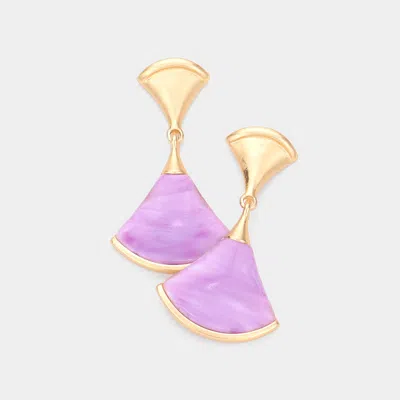 Fashnzfab Fan Shaped Celluloid Acetate Dangle Earrings - Lavender In Gold