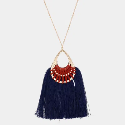 Fashnzfab Fan Tassel Hammered Teardrop Pendant Long Necklace In Multi