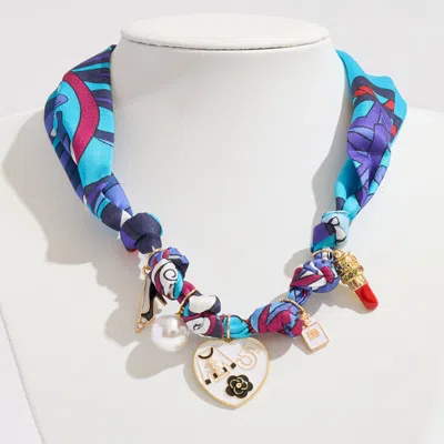 Fashnzfab Fashion Item Pearl Charm Station Fabric Scarf Necklace Adjustable Bracelet Bag Charm In Brown